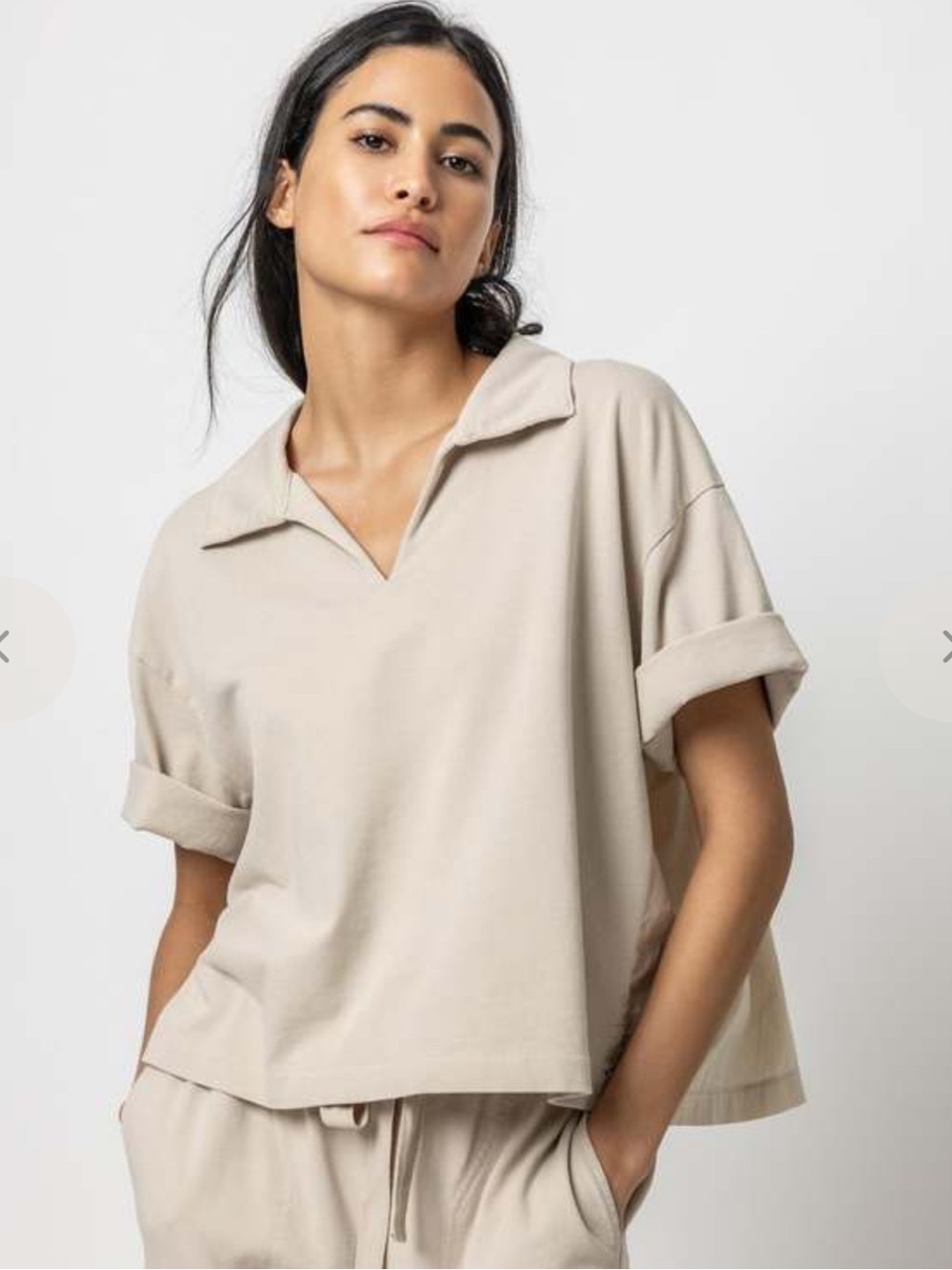 Lilla P. Mixed Media Collared Top